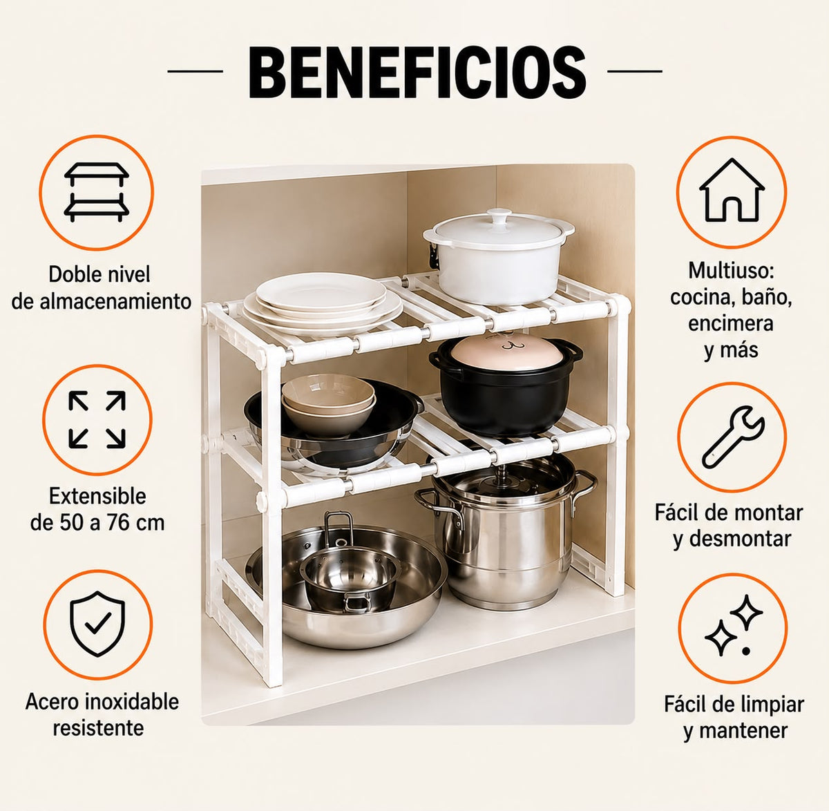 Organizador Doble de Acero Inoxidable